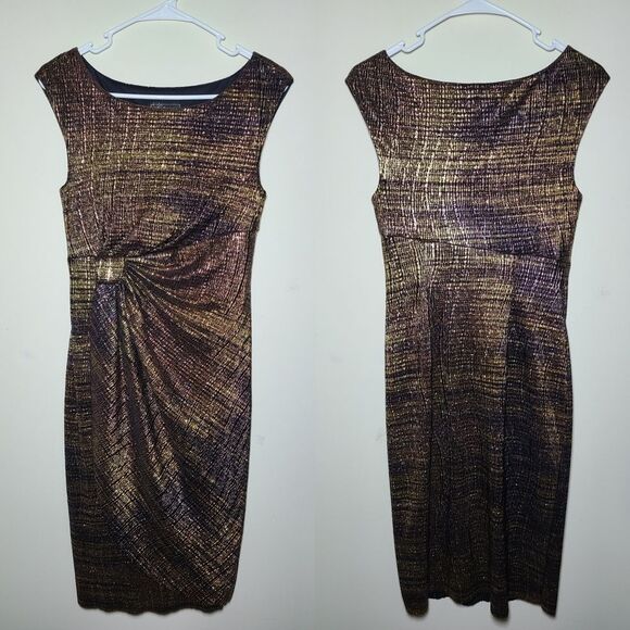 Dressbarn Collection|Metallic Gold Sleeveless Evening Dress, 6 - Picture 1 of 5